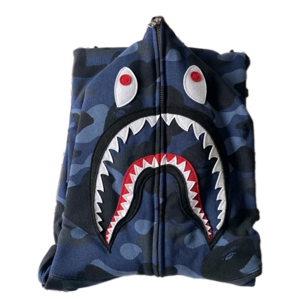 BAPE Color Camo Shark WGM Hoodie Sweatshirt Navy Blue | A Bathing Ape LG ( EUC) - Picture 4 of 8